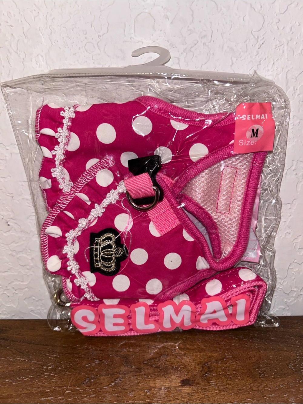 Pink Polka Dot Dog Harness - Medium